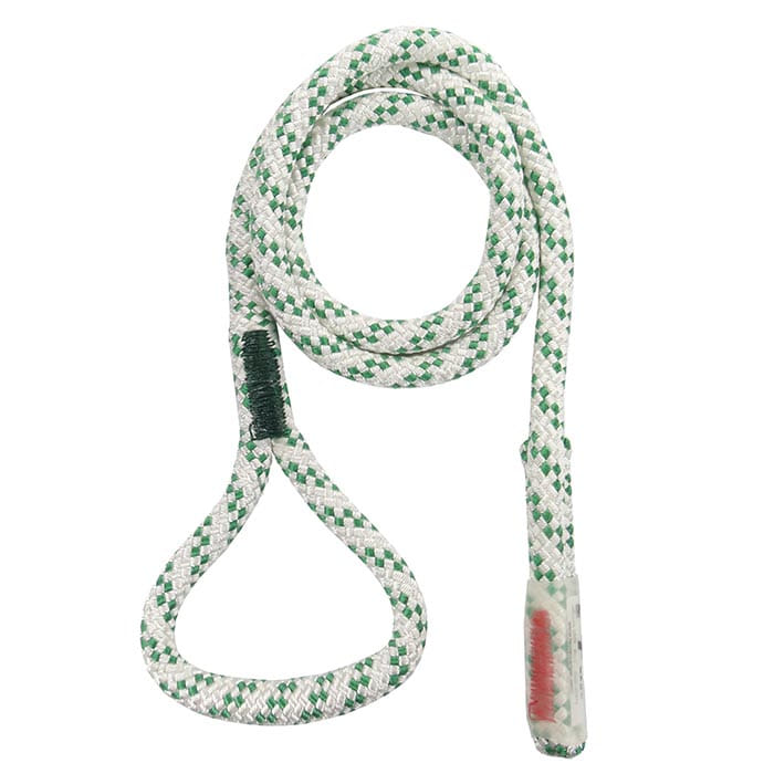 corde pulleySAVER 2.0, corde tressée blanche et verte avec une boucle à l’extrémité et une couture renforcée