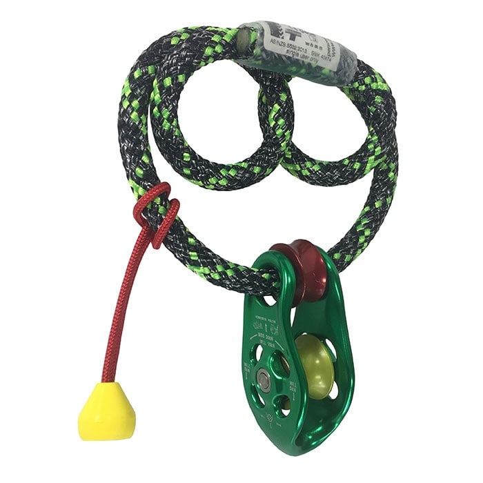 Sirius Loop Pinto S, pince verte avec corde noire et verte et extrémité de corde rouge avec capuchon jaune
