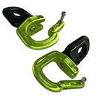 Cupidon Swivel Mix d’Edelrid, deux mousquetons verts et noirs avec fermoir ouvert, posés sur fond blanc