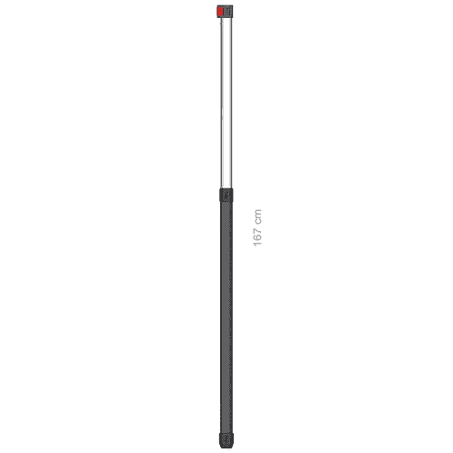 Fond de canne Hayauchi 490, tige longue avec poignée noire et canon argenté, bouton rouge en haut, longueur 167 cm