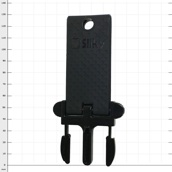 Silky Holster Clip de Silky, clip en plastique noir avec trou en haut et deux pinces latérales en bas